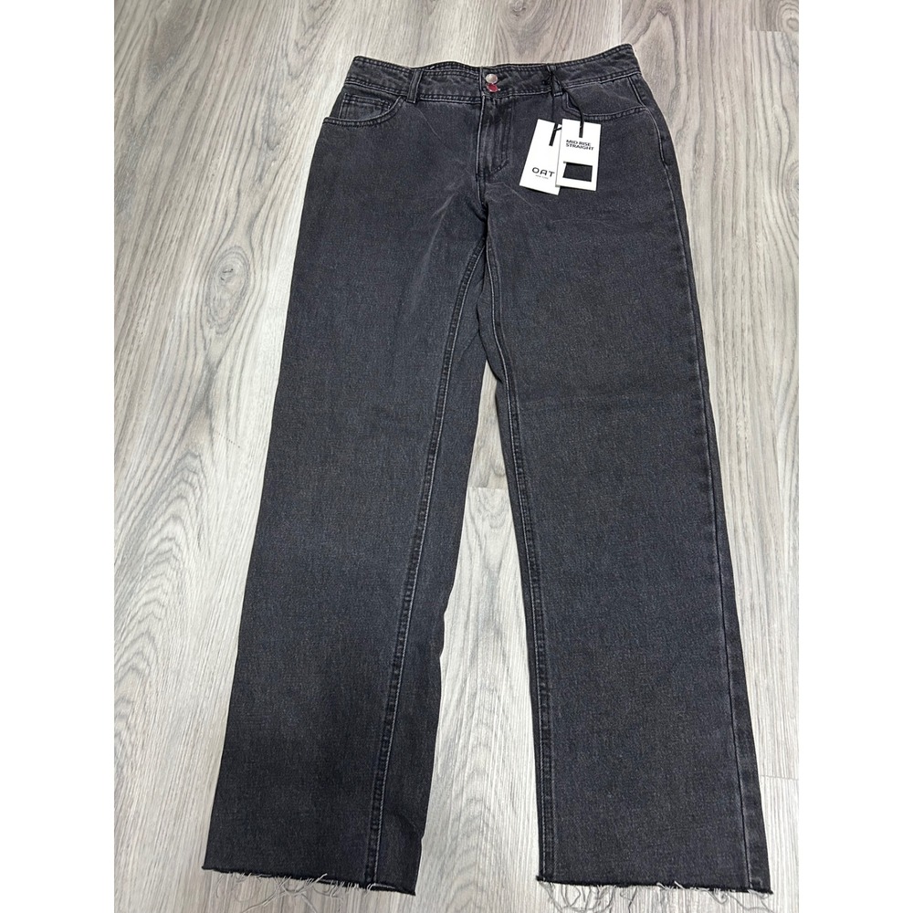 OAT New York Womens Mid Rise Straight Leg Raw Hem Denim Jeans 8/29 Faded Black